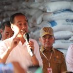 SALURKAN BANTUAN : Presiden RI, Joko Widodo didampingi Gubernur Kalteng, Sugianto Sabran meninjau stok beras sekaligus menyalurkan bantuan pangan cadangan beras Pemerintah, di Gudang Perum BULOG, Jalan Tjilik Riwut KM 7 Palangka Raya, Rabu (26/6/2024). (foto:mmc)